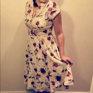 Hell Bunny Cream Floral Midi Dress